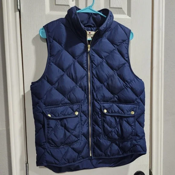 Woolrich Women's Quilted Down Puffer Vest L Navy Zip Front Gold Snaps Pockets - Picture 2 of 13